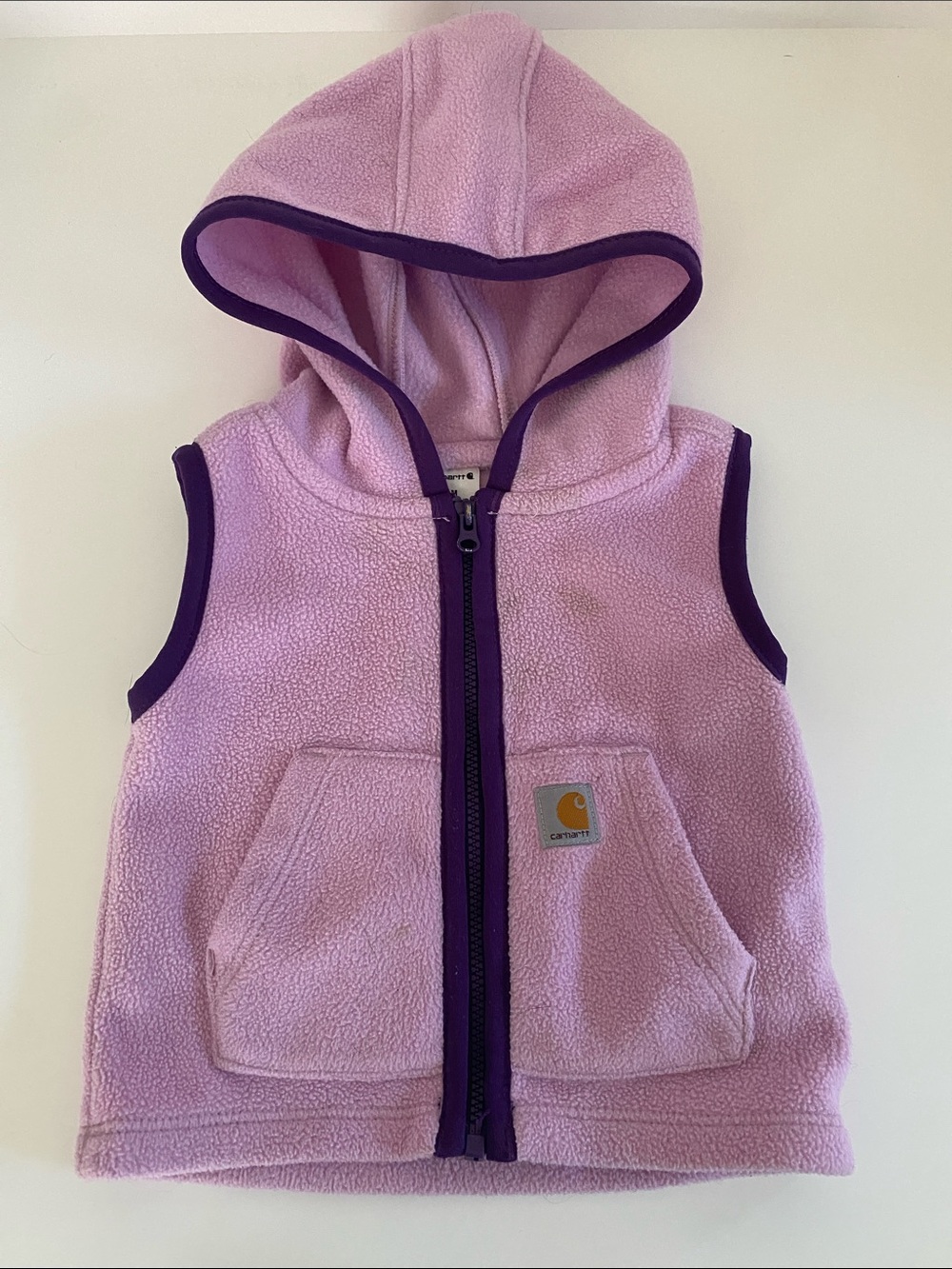 Carhartt Baby 6M Pink Hooded Fleece Vest with Purple Trim
